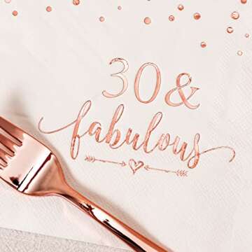 Crisky Rose Gold Foil 30 Fabulous Napkins Plates Cups Set for Women 30th Birthday Party Decorations Supplies, Disposable Tableware Set of 24 (9" Plates, 7" Plates, Luncheon Napkins, 9oz Cups)