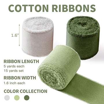 Keypan Green Ribbon 1-1/2 x 15 Yards Handmade Cotton Frayed Fringe Fabric Ribbons for Crafts Flower ...