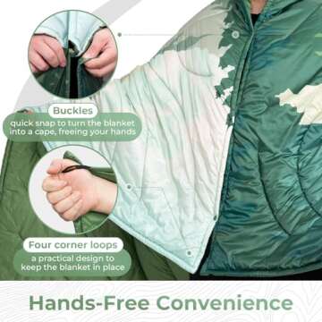 KingCamp Lightweight Camping Blanket - Puffy Printed Warm Camping Quilt with Snap Button - Portable for Travel, Hiking, Stadium, Airplane - 79" x 57" - Green