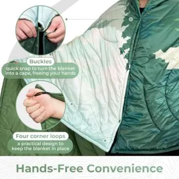 KingCamp Lightweight Camping Blanket - Puffy Printed Warm Camping Quilt with Snap Button - Portable for Travel, Hiking, Stadium, Airplane - 79" x 57" - Green