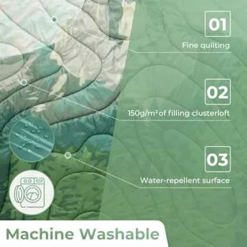 KingCamp Lightweight Camping Blanket - Puffy Printed Warm Camping Quilt with Snap Button - Portable for Travel, Hiking, Stadium, Airplane - 79" x 57" - Green