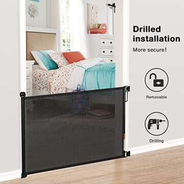 Babepai Retractable Baby Gate Wide Safety Mesh Gate Easy to Roll and Latch for Stairways Doorways Ha...