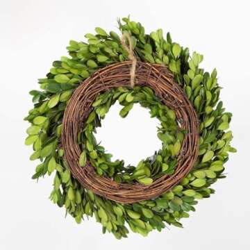 BOXWOOD WORLD Boxwood Wreath 12 inch Preserved Nature Boxwood Home Decor Stay Fresh for Years Spring Summer Fresh Green Wreath Farmhouse Holiday Home Wreath Decor Spring Wreath