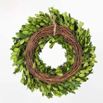 BOXWOOD WORLD Boxwood Wreath 12 inch Preserved Nature Boxwood Home Decor Stay Fresh for Years Spring Summer Fresh Green Wreath Farmhouse Holiday Home Wreath Decor Spring Wreath