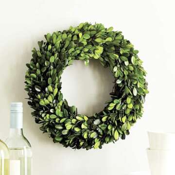 BOXWOOD WORLD Boxwood Wreath 12 inch Preserved Nature Boxwood Home Decor Stay Fresh for Years Spring Summer Fresh Green Wreath Farmhouse Holiday Home Wreath Decor Spring Wreath