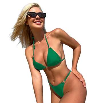 MIKETAI Sexy Bikinis for Women 2 Piece Bikini Spaghetti Strap Swimsuits Solid Color Bathing Swimwear Triangle Bathing Suit (Green S)