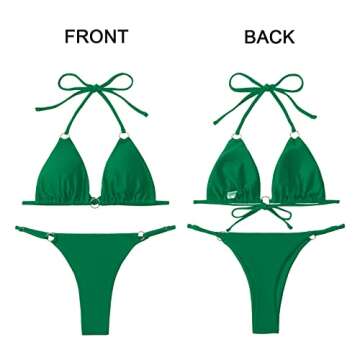 MIKETAI Sexy Bikinis for Women 2 Piece Bikini Spaghetti Strap Swimsuits Solid Color Bathing Swimwear Triangle Bathing Suit (Green S)