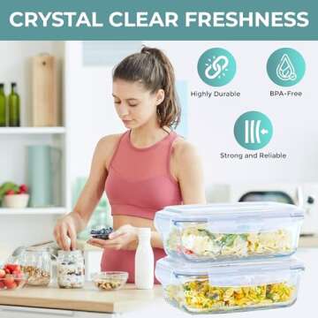 6.5 Cups/ 52 Oz 4 Piece (2 Containers +2 Lids) Glass Food Storage/ Baking Container Set w/Locking Lid - For Storing & Serving BPA Free & Leak Proof - Microwave, Dishwasher, Fridge, Freezer & Oven Safe