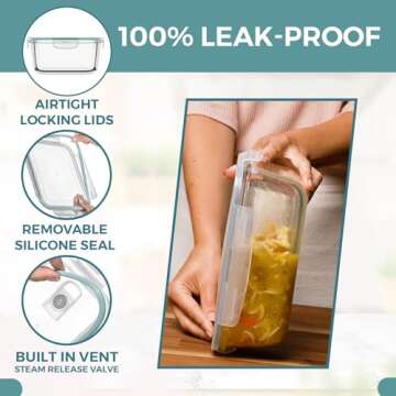 6.5 Cups/ 52 Oz 4 Piece (2 Containers +2 Lids) Glass Food Storage/ Baking Container Set w/Locking Lid - For Storing & Serving BPA Free & Leak Proof - Microwave, Dishwasher, Fridge, Freezer & Oven Safe