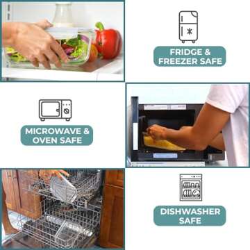 6.5 Cups/ 52 Oz 4 Piece (2 Containers +2 Lids) Glass Food Storage/ Baking Container Set w/Locking Lid - For Storing & Serving BPA Free & Leak Proof - Microwave, Dishwasher, Fridge, Freezer & Oven Safe