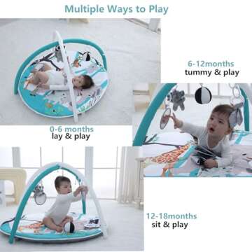 EAPFCT Baby Play Gym Activity Mat,Baby Gyms & Playmats for Babies 0 to 3 6 9 12 Months,Tummy Time Mat with 5 Toys for Stage-Based Sensory & Motor Skill Development Elephant