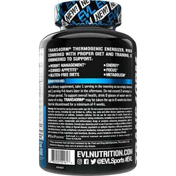 EVL Thermogenic Fat Burner Support - Fast Acting Weight Loss Energy and Appetite Support - Trans4orm Green Tea Supplement for Men and Women - 60 Servings