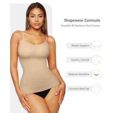 FeelinGirl Seamless Shapewear Camisoles Tummy Control Compression Tank Tops for Women Body Shaper Ca...