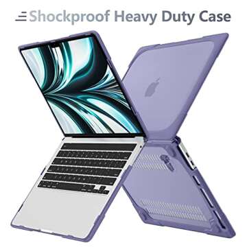 Batianda Shockproof Hard Case for MacBook Pro 13 Inch 2020 2022 A2338 M1 M2 Chip A2289 A2251 with Touch Bar, Heavy Duty Protective Shell Case with Fold Kickstand & Keyboard Cover Skin, Lavender Gray