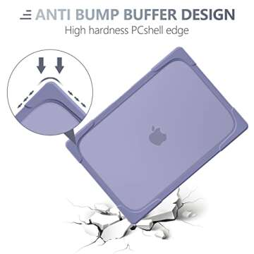 Batianda Shockproof Hard Case for MacBook Pro 13 Inch 2020 2022 A2338 M1 M2 Chip A2289 A2251 with Touch Bar, Heavy Duty Protective Shell Case with Fold Kickstand & Keyboard Cover Skin, Lavender Gray