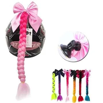 3T-SISTER Helmet Pigtails 24inch Ombre Red to Pink with Bowknot