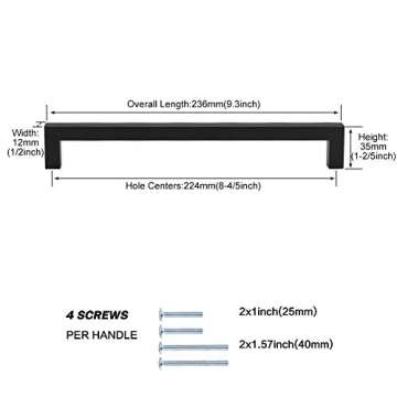 goldenwarm Black Cabinet Pulls Modern Square Drawer Handles 8-4/5 inch Hole Centers PHJ12BK Kitchen ...