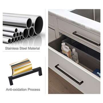 goldenwarm Black Cabinet Pulls Modern Square Drawer Handles 8-4/5 inch Hole Centers PHJ12BK Kitchen Cabinet Door Handle Stainless Steel Furniture Hardware 5 Pack