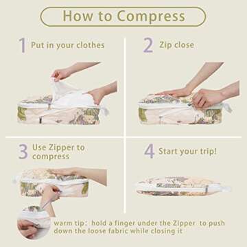 6 Pcs Compression Packing Cubes Travel for Suitcases, Luggage Organizer Nylon Washable Storage Bags Set - Packaging Cubes for Backpack Travel Perfect for Women Clothes Carry-Ons and Storage