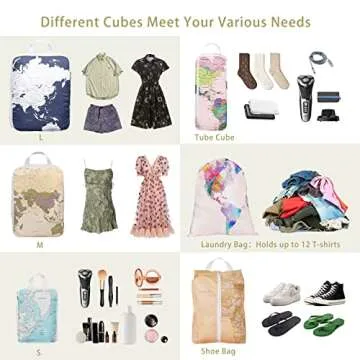 6 Pcs Compression Packing Cubes Travel for Suitcases, Luggage Organizer Nylon Washable Storage Bags Set - Packaging Cubes for Backpack Travel Perfect for Women Clothes Carry-Ons and Storage