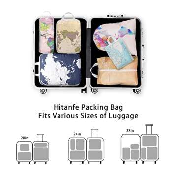 6 Pcs Compression Packing Cubes Travel for Suitcases, Luggage Organizer Nylon Washable Storage Bags Set - Packaging Cubes for Backpack Travel Perfect for Women Clothes Carry-Ons and Storage