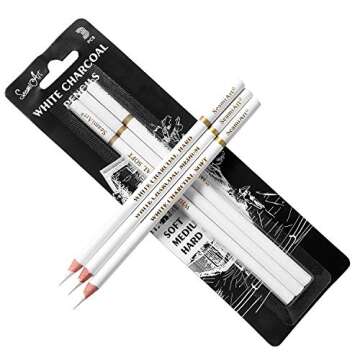 FUBAINA 3 Pcs White Sketch Charcoal Pencils -Professional Hight Quality Sketch Highlight White Charc...