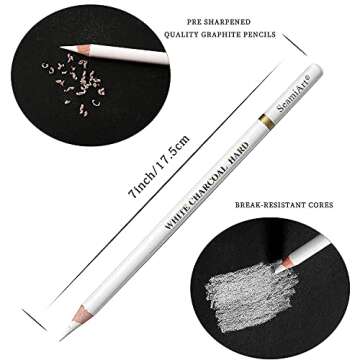 FUBAINA 3 Pcs White Sketch Charcoal Pencils -Professional Hight Quality Sketch Highlight White Charcoal Wooden Pencils for Artist Drawing, Sketching, Blending
