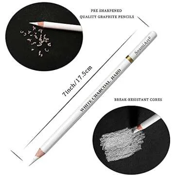 FUBAINA 3 Pcs White Sketch Charcoal Pencils -Professional Hight Quality Sketch Highlight White Charcoal Wooden Pencils for Artist Drawing, Sketching, Blending