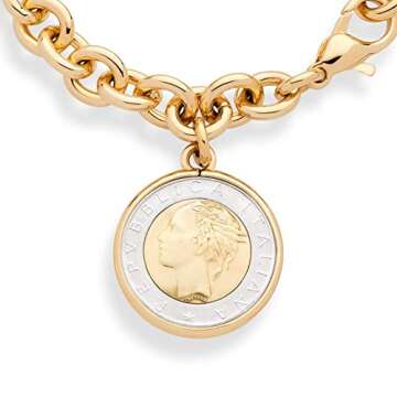 Italian 500-Lira Coin Charm Bracelet 18K Gold over Bronze