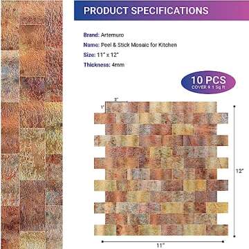Artemuro 10-Sheet Peel and Stick Shiny Rose Gold Tiles