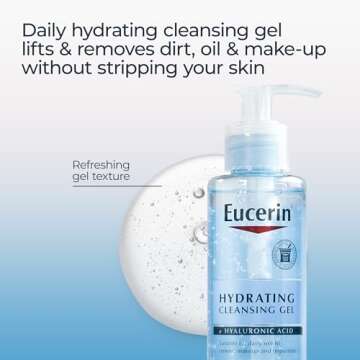 Eucerin Hydrating Cleansing Gel, Daily Face Wash and Makeup Remover Formulated with Hyaluronic Acid, 6.8 Fl Oz Bottle