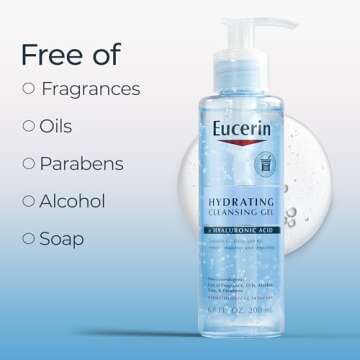Eucerin Hydrating Cleansing Gel, Daily Face Wash and Makeup Remover Formulated with Hyaluronic Acid, 6.8 Fl Oz Bottle