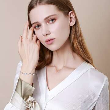 Carleen June Birthstone Bracelet Sterling Silver Moonstone Bracelet for Women Heart Shape Station Te...