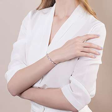 Carleen June Birthstone Bracelet Sterling Silver Moonstone Bracelet for Women Heart Shape Station Tennis Bracelet Gemstone Jewelry Gifts for Wife Mom