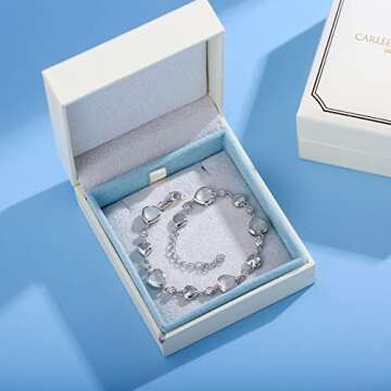 Carleen June Birthstone Bracelet Sterling Silver Moonstone Bracelet for Women Heart Shape Station Tennis Bracelet Gemstone Jewelry Gifts for Wife Mom