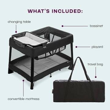 4moms Breeze Plus Portable Playard with Removable Bassinet and Baby Changing Station, Easy One-Handed Setup, from The Makers of The mamaRoo