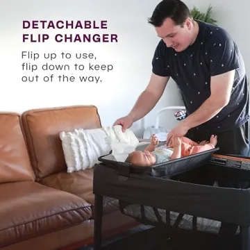 4moms Breeze Plus Portable Playard with Removable Bassinet and Baby Changing Station, Easy One-Handed Setup, from The Makers of The mamaRoo