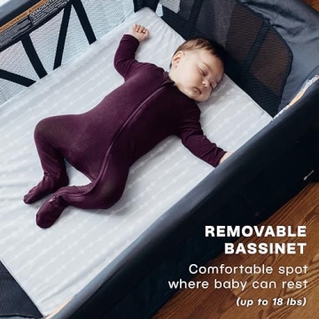 4moms Breeze Plus Portable Playard with Removable Bassinet and Baby Changing Station, Easy One-Handed Setup, from The Makers of The mamaRoo