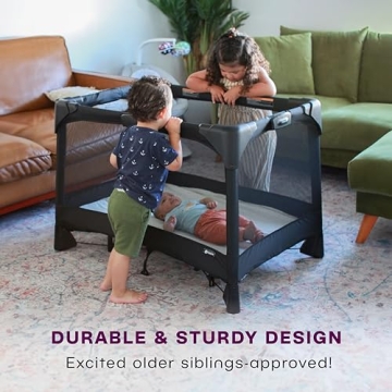 4moms Breeze Plus Portable Playard with Removable Bassinet and Baby Changing Station, Easy One-Handed Setup, from The Makers of The mamaRoo