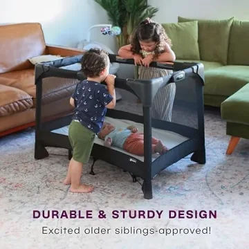 4moms Breeze Plus Portable Playard with Removable Bassinet and Baby Changing Station, Easy One-Handed Setup, from The Makers of The mamaRoo