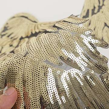 Large Angel Wings Sequin Patches Iron on Sew on Appliques Embroidered Motif for DIY Clothes (Gold)