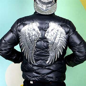 Large Angel Wings Sequin Patches Iron on Sew on Appliques Embroidered Motif for DIY Clothes (Gold)