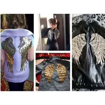 Large Angel Wings Sequin Patches Iron on Sew on Appliques Embroidered Motif for DIY Clothes (Gold)