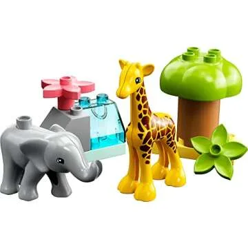 LEGO DUPLO Wild Animals of Africa 10971, Animal Toys for Toddlers, Girls & Boys Ages 2 Plus Years Old, Learning Toy with Baby Elephant & Giraffe Figures