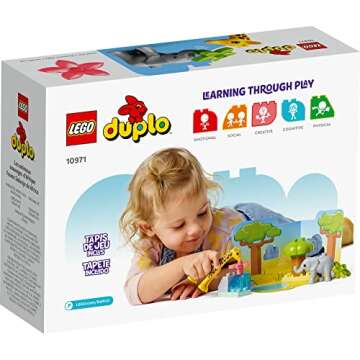 LEGO DUPLO Wild Animals of Africa 10971, Animal Toys for Toddlers, Girls & Boys Ages 2 Plus Years Old, Learning Toy with Baby Elephant & Giraffe Figures