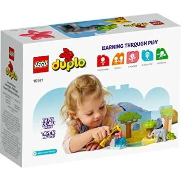 LEGO DUPLO Wild Animals of Africa 10971, Animal Toys for Toddlers, Girls & Boys Ages 2 Plus Years Old, Learning Toy with Baby Elephant & Giraffe Figures