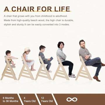 Criblike Wooden High Chair, Convertible Feeding Chair for Babies and Toddlers, Adjustable 3-in-1 Eat...