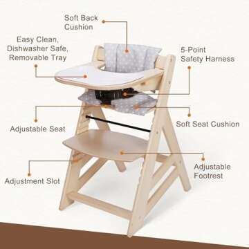 Criblike Wooden High Chair, Convertible Feeding Chair for Babies and Toddlers, Adjustable 3-in-1 Eating Chair, Easy to Clean, with Removable Tray, for 6M+, Natural