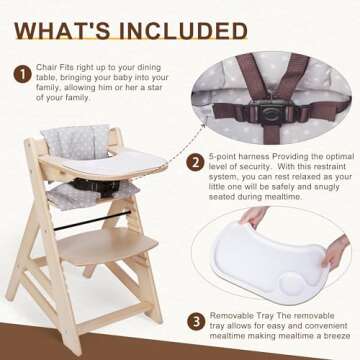 Criblike Wooden High Chair, Convertible Feeding Chair for Babies and Toddlers, Adjustable 3-in-1 Eating Chair, Easy to Clean, with Removable Tray, for 6M+, Natural