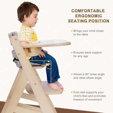 Criblike Wooden High Chair, Convertible Feeding Chair for Babies and Toddlers, Adjustable 3-in-1 Eating Chair, Easy to Clean, with Removable Tray, for 6M+, Natural